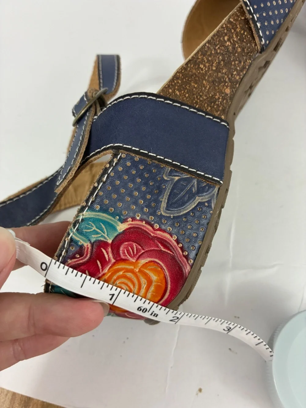 L'Artiste Lizzie Rose Shoes 9.5 10 Tooled Leather Navy Floral Boho Spring Step